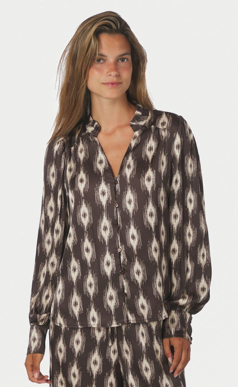 Neo Noir Bluse - Massima Ikat - Dark Brown