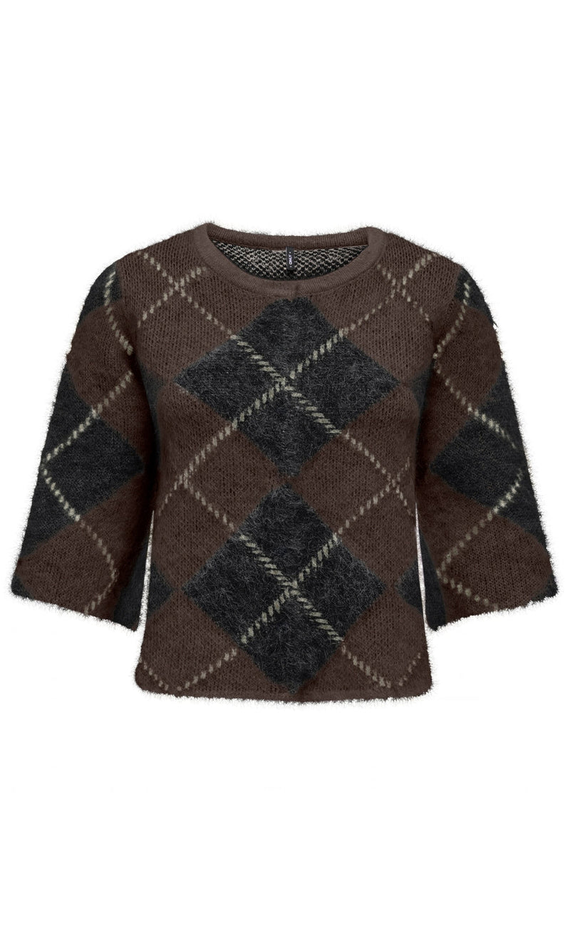 ONLY Genser - Noeme SS - Coffee Bean Big Argyle/Black/Oatmeal/Mel