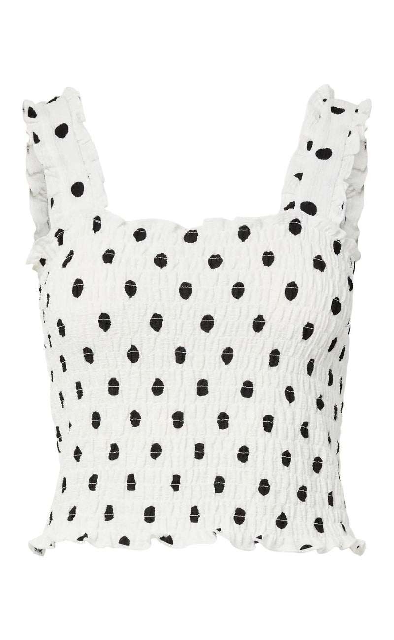 Pieces Topp - Betty - Cloud Dancer/Black Dots