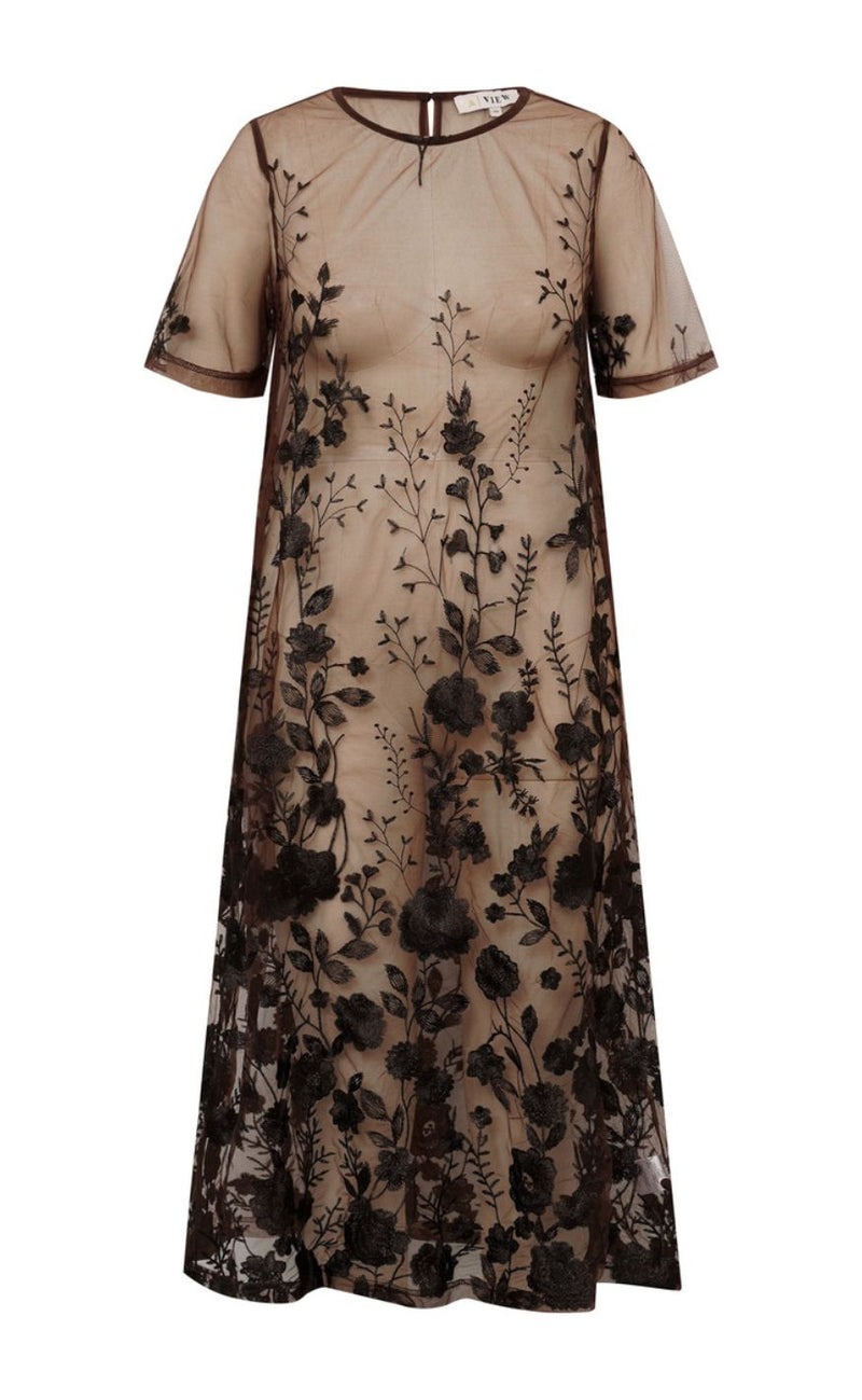 A-View Kjole - Fuchsia Midi - Dark Brown