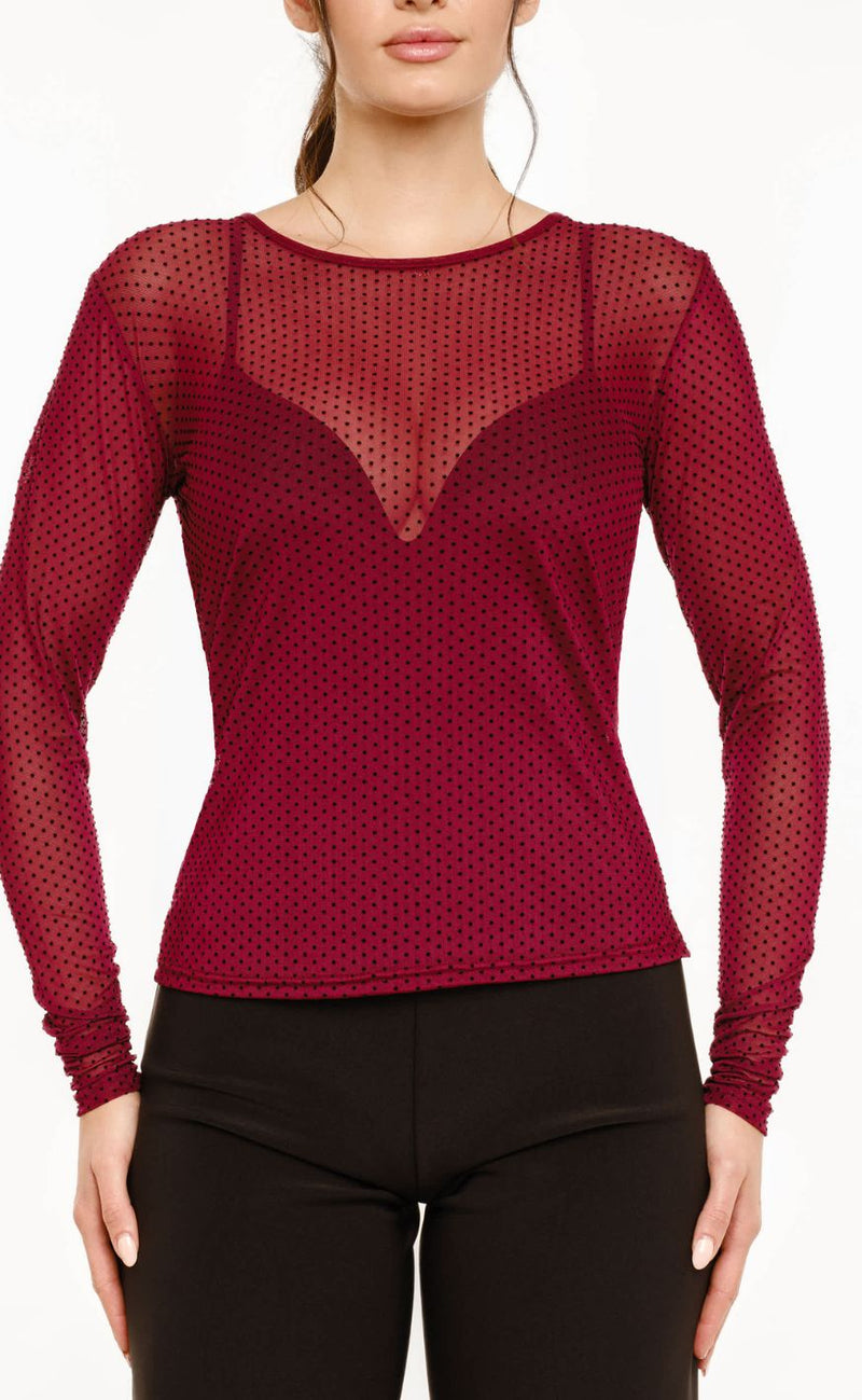 Liberte T-shirt - Mesh Dot LS - Bordeaux