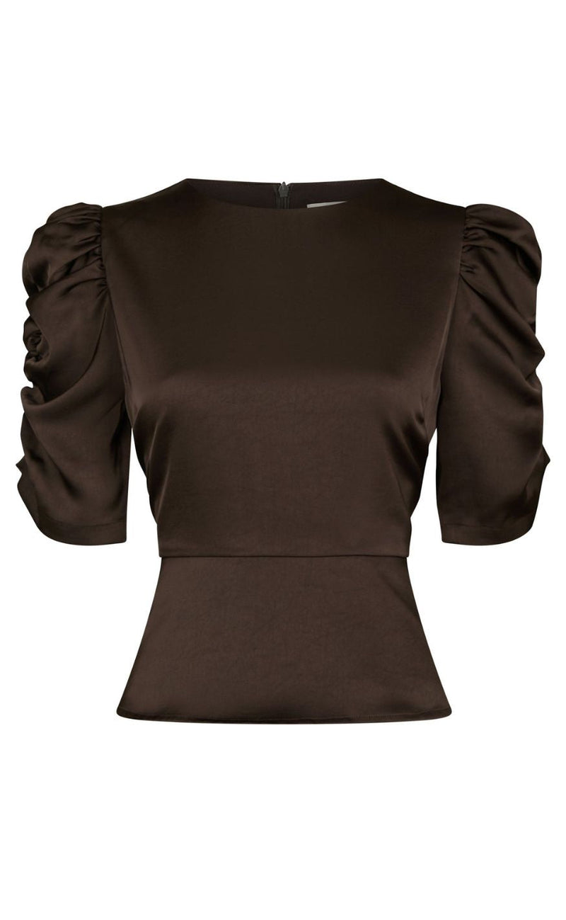 Neo Noir Bluse - Benua Heavy Sateen - Dark Brown