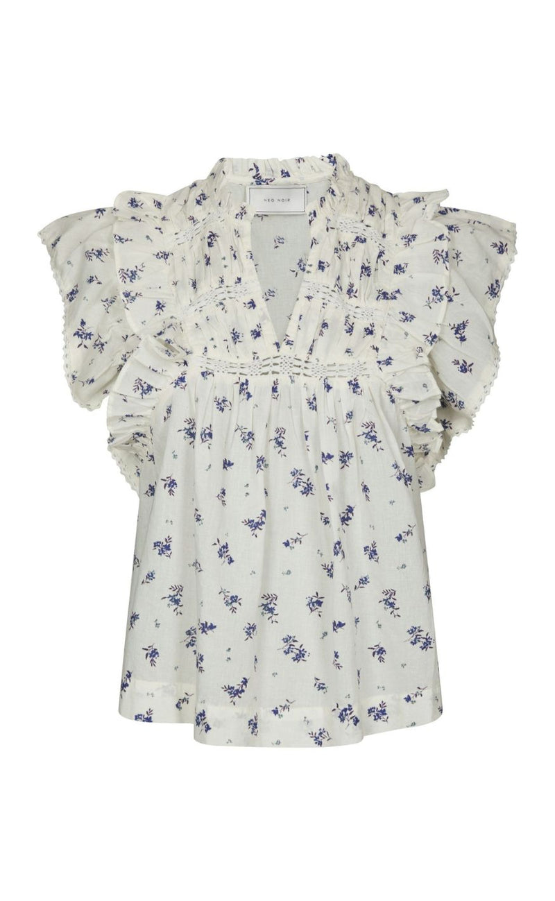 Neo Noir Topp - Jayla Small Blossom - White Blue