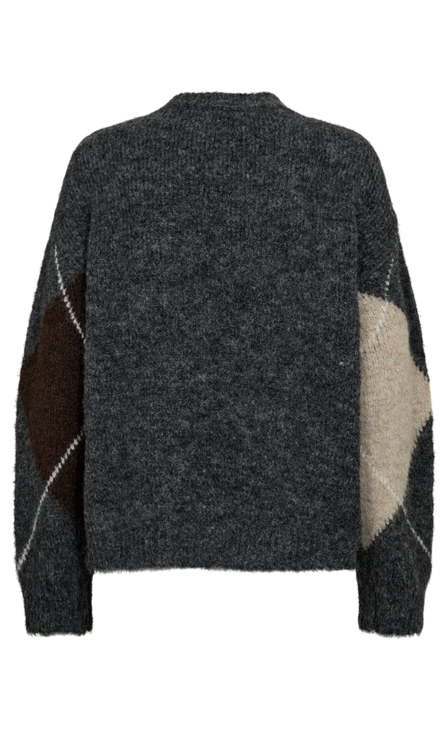 Freequent Genser - Grslulu Argyle - Dark Grey Ml w. Oyster Grey Ml.