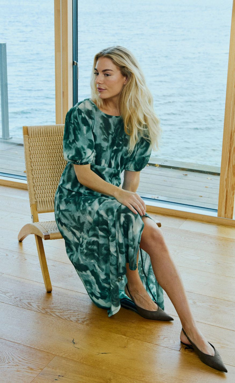 Freequent Kjole - Bodil - Iceberg Green w. Deep Forest