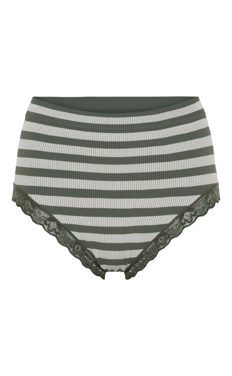 Tim & Simonsen Truse - Isa Stripe Rib Midi Lace - Oliva/Bianco