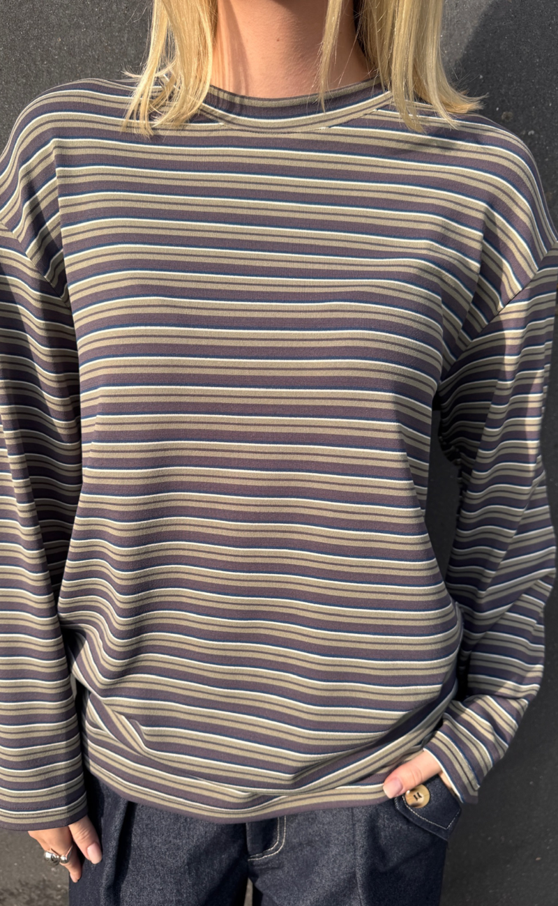 Sisters Point Bluse - ESTHER-LS1 - Berry/Khaki Stripes