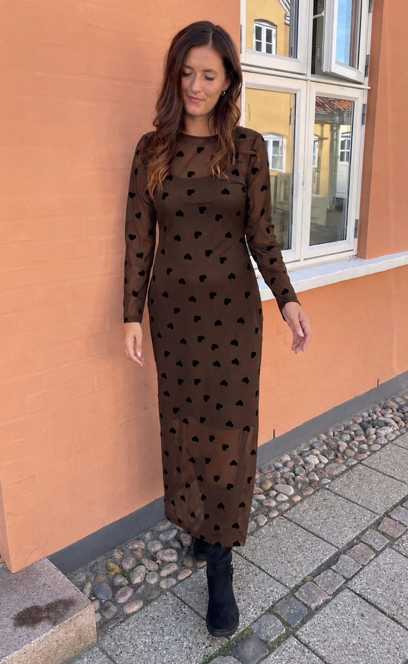 Say INA Copenhagen Kjole - Rie Mesh - Brown W. Black Hearts