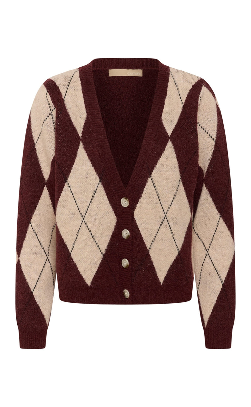 Culture Cardigan - Argyle - Burgundy Argyle
