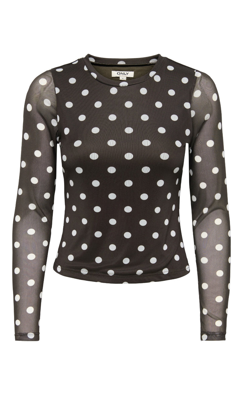 ONLY Bluse - Nova Mesh - Coffee Bean/White Dots
