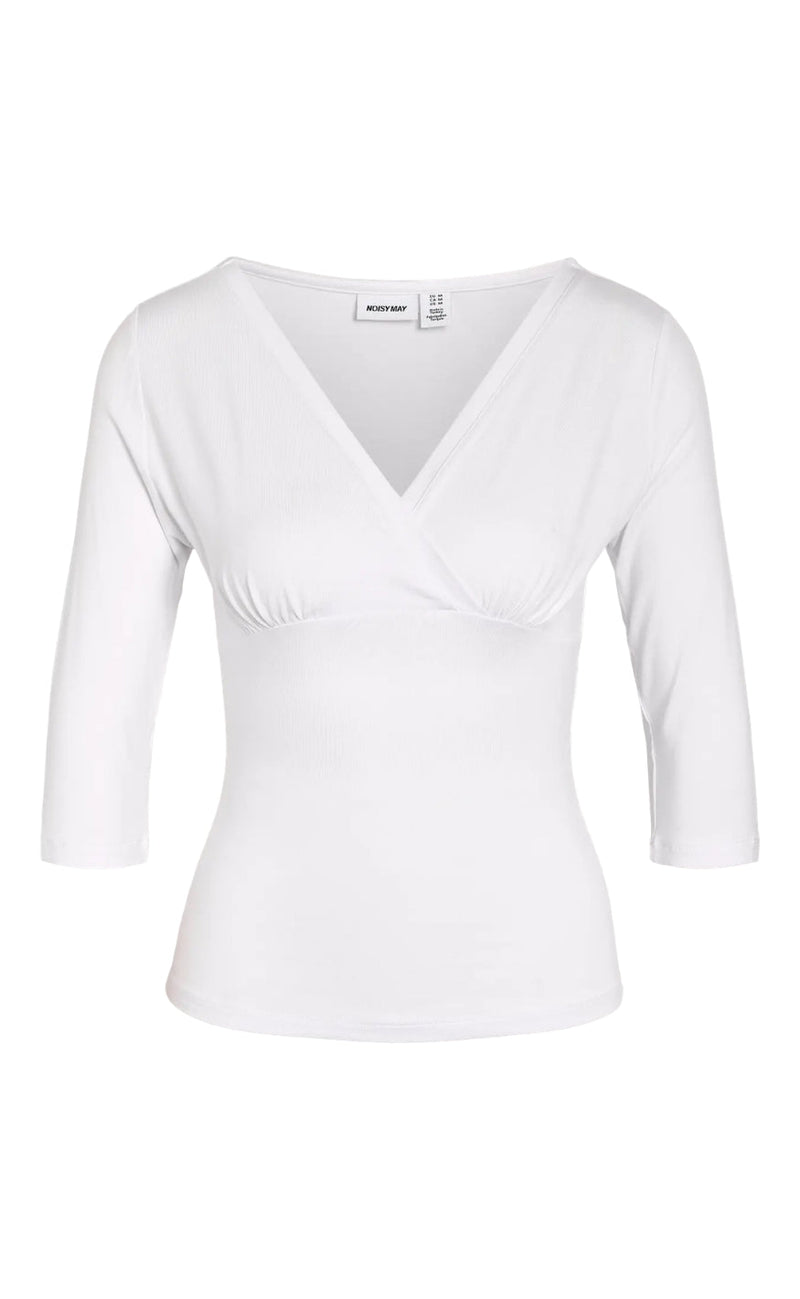 Noisy May Topp - June 3/4 V-Neck - Snow White