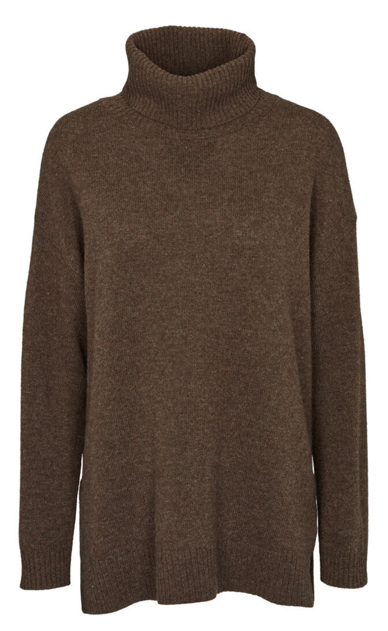Basic Apparel Genser - Line T-Neck - Brown Mel