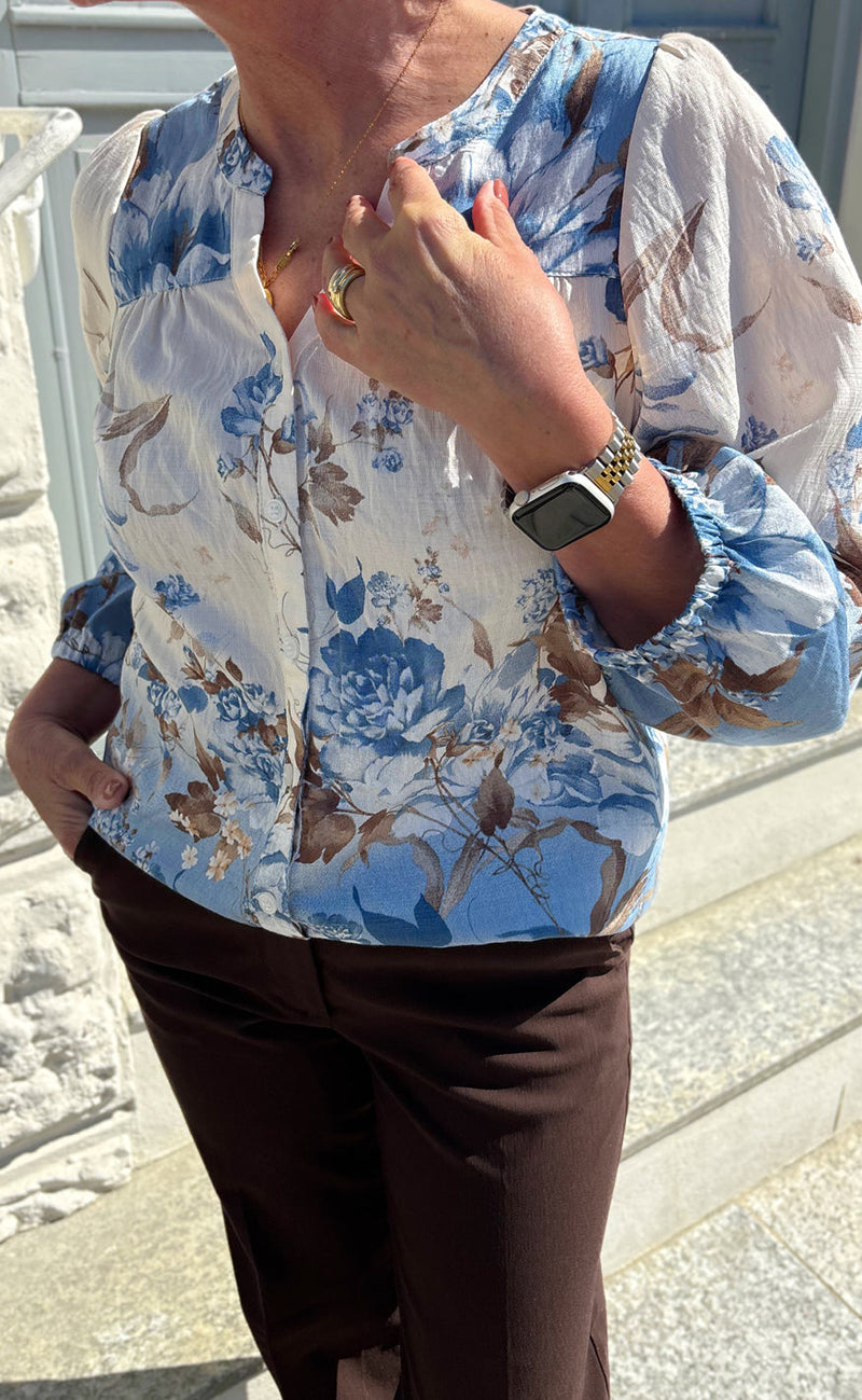 Say INA Copenhagen Skjorte - Carly - New Off White W. Blue / Brown Flowers