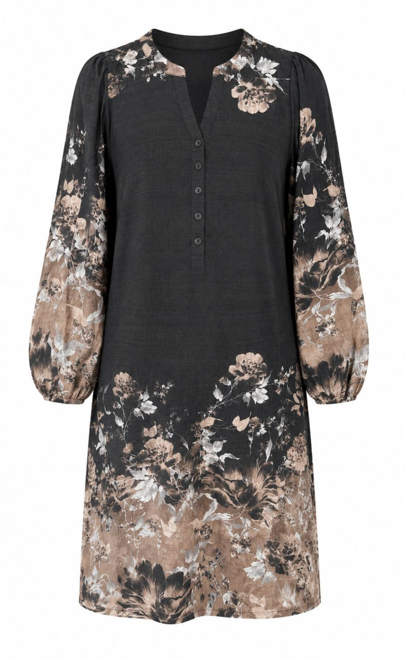 Say INA Copenhagen Kjole - Carly LS - Black w. Flower Print