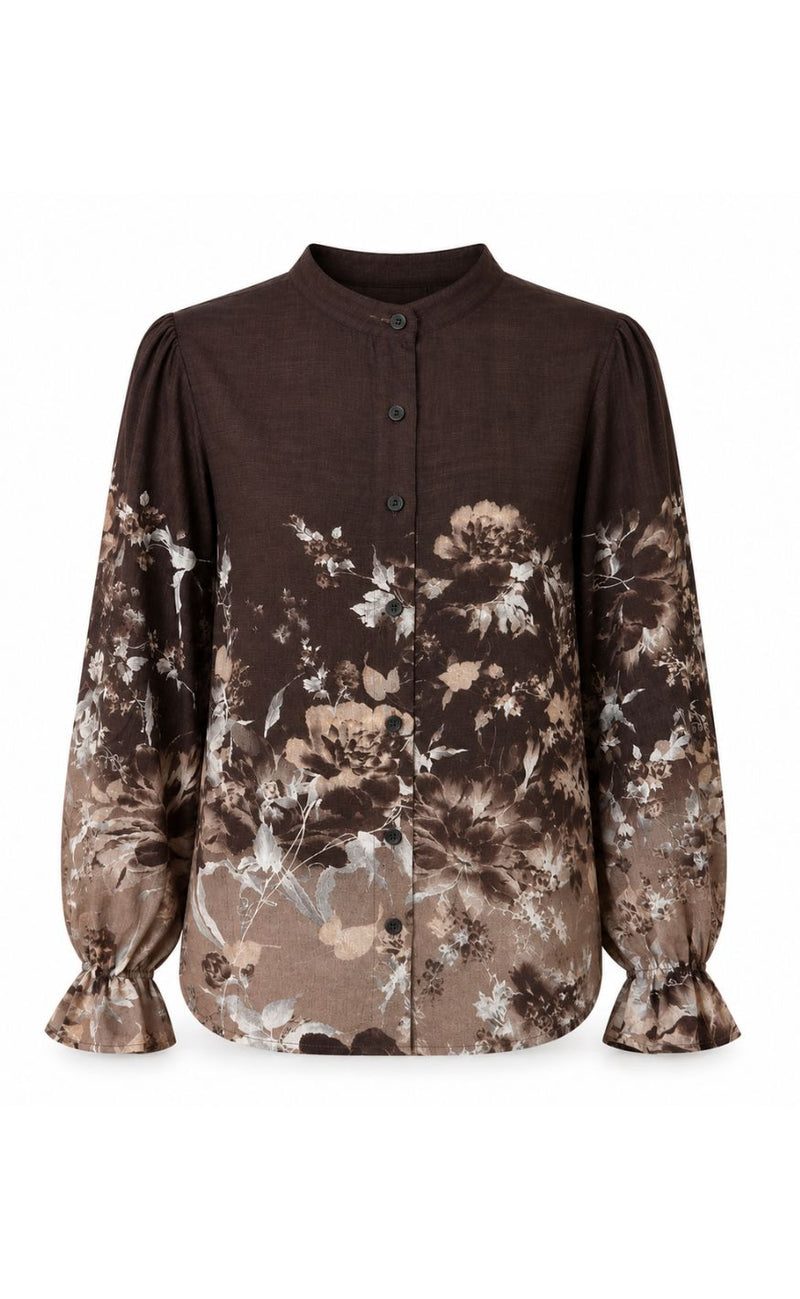 Say INA Copenhagen Skjorte - Carly LS - Brown w. Flower Print