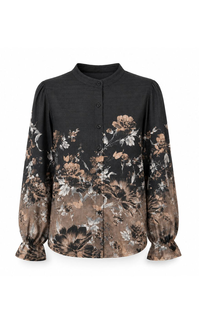 Say INA Copenhagen Skjorte - Carly LS - Black w. Flower Print