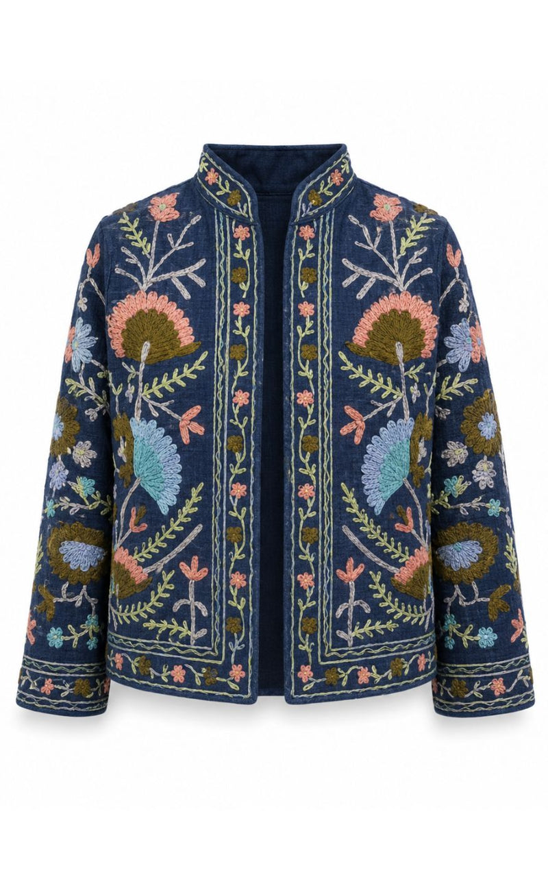 Say INA Copenhagen Jakke - Abella - Dark Blue W. Colorful Embroidery