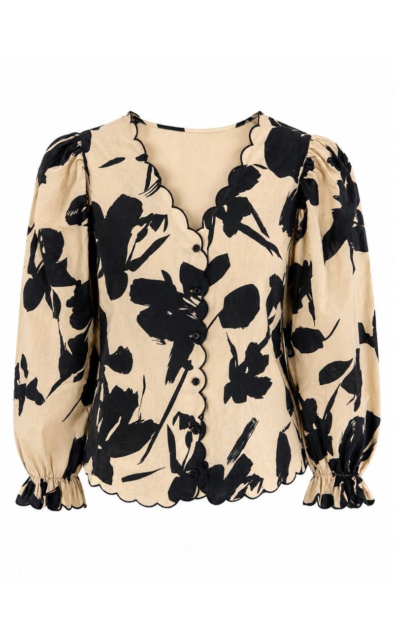 Say INA Copenhagen Skjorte - Amanda - Camel w. Black Flower Print