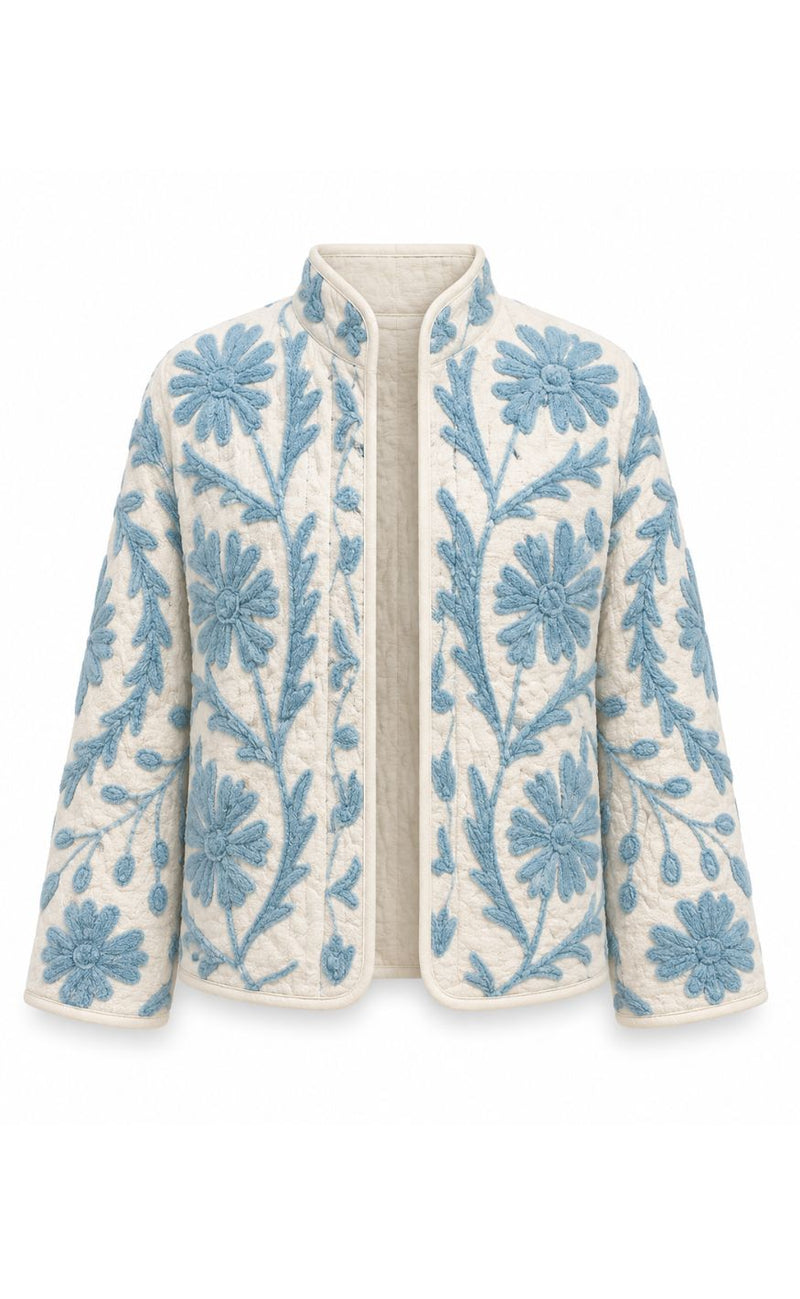 Say INA Copenhagen Jakke - Abella - Off White W. Blue Embroidery
