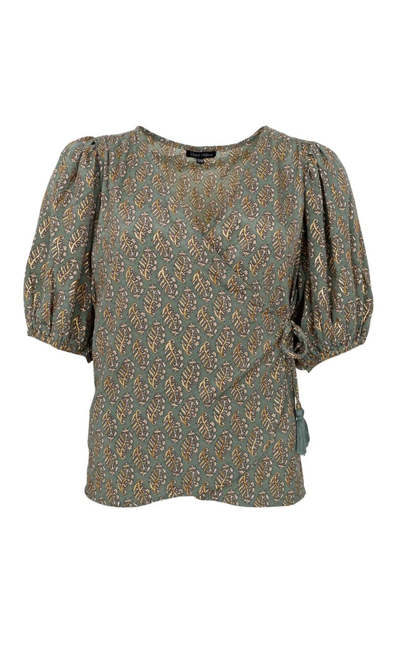 Black Colour Bluse - Luna Puff - Olive Mist