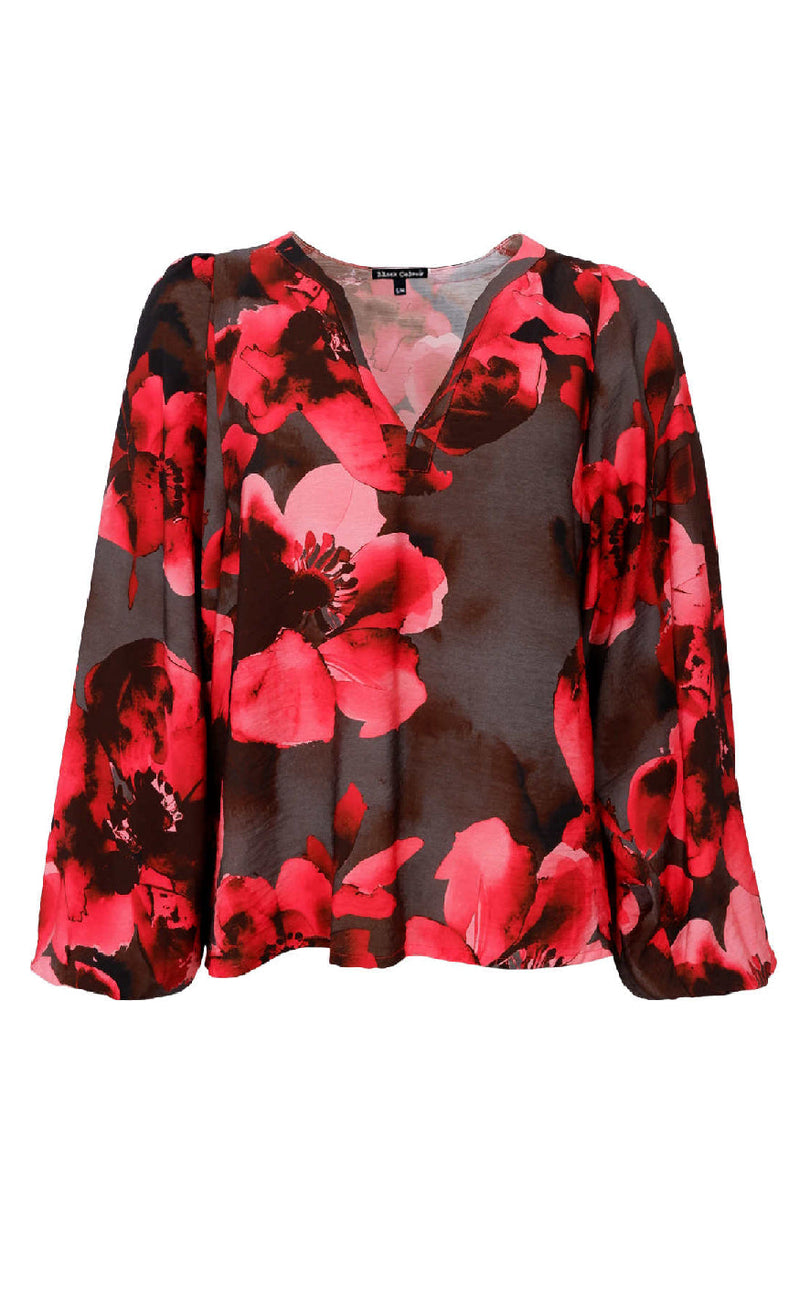Black Colour Bluse - Mio - Red Flower