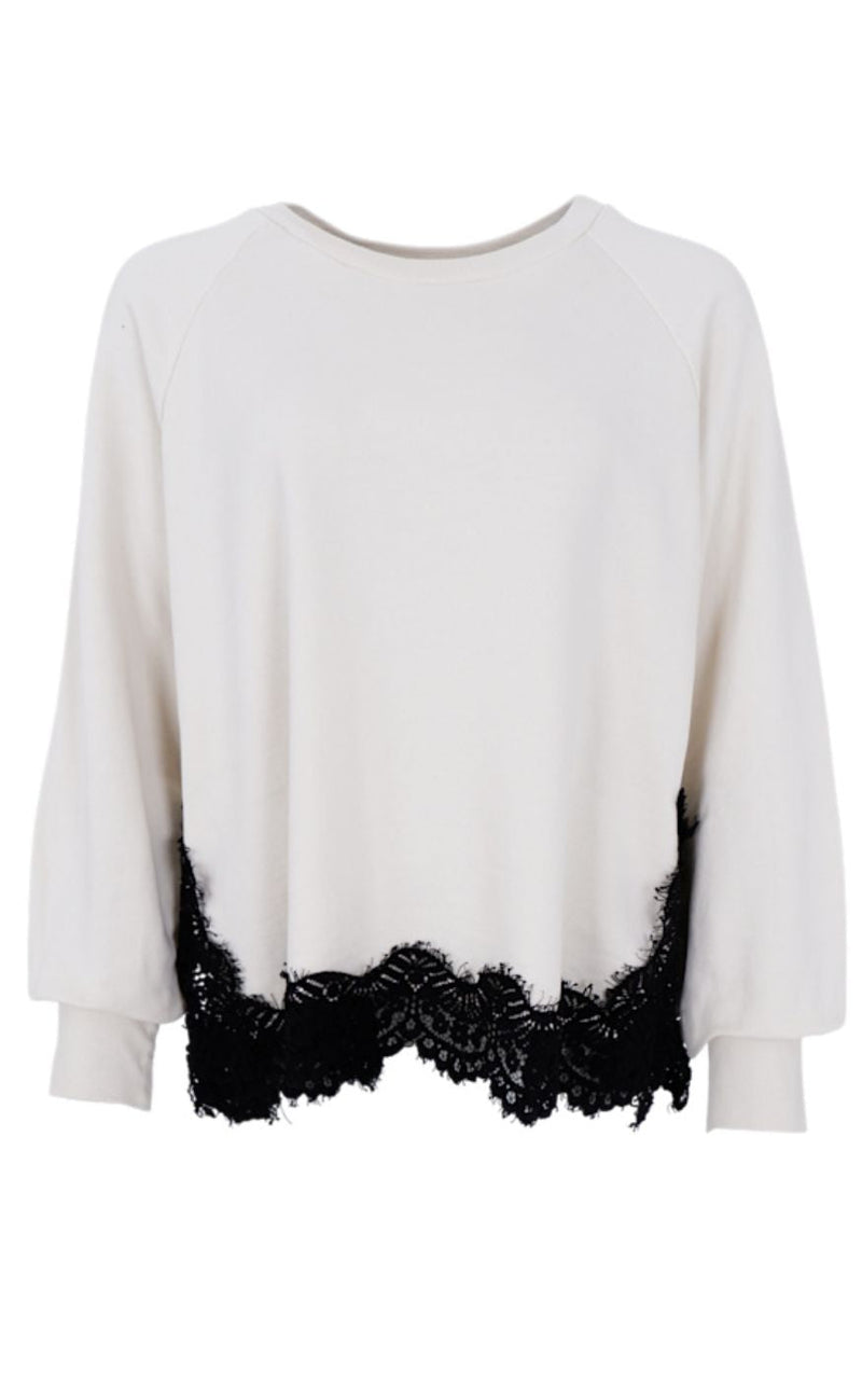 Black Colour Sweatshirt - Evy Lace - Off White