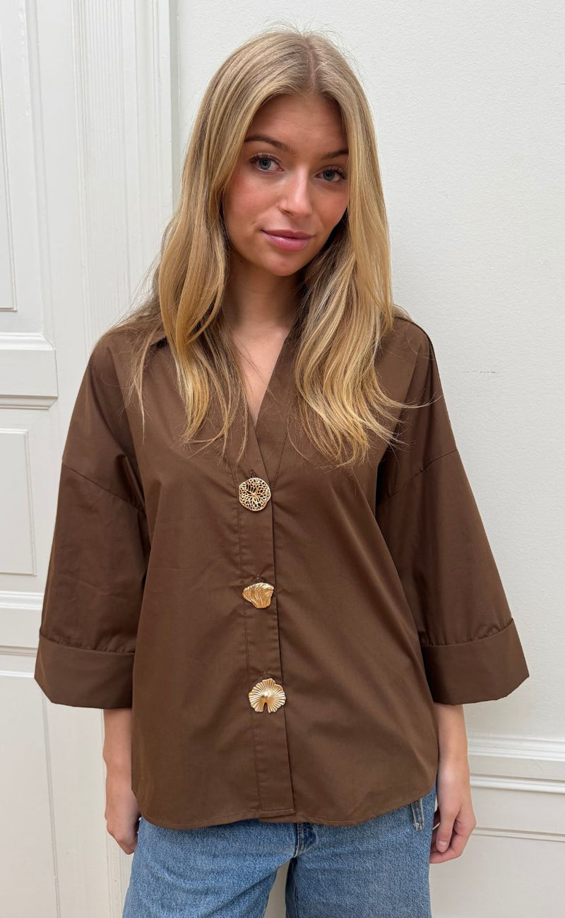 Continue Skjorte - Augusta Big Buttons - Brown
