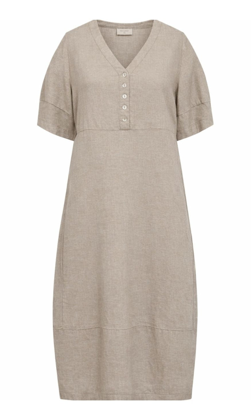 Freequent Kjole - Lava SS V-neck - Sand Melange