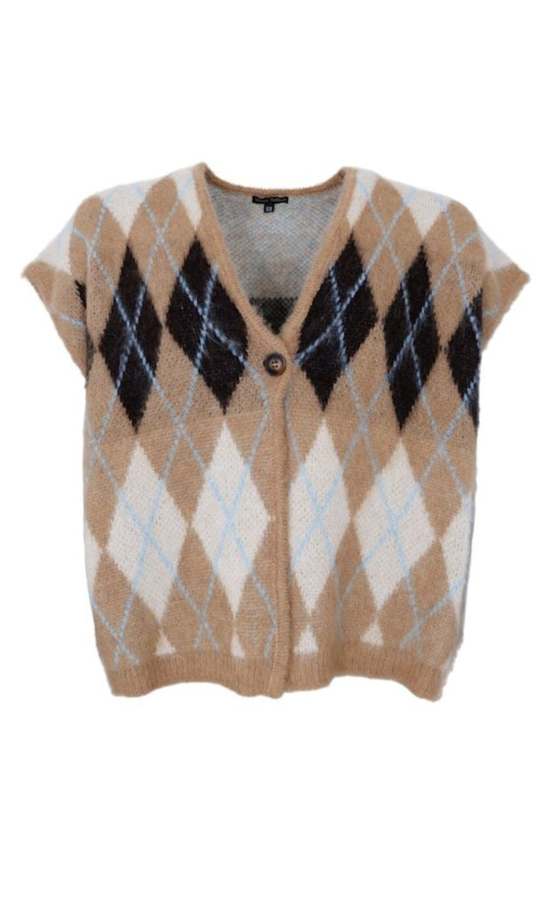 Black Colour Vest - Alvina Knit - Latte