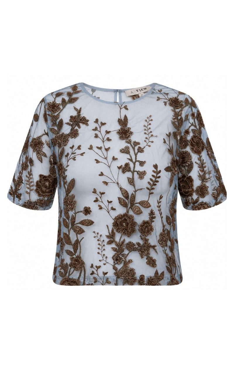 A-View Bluse - Fuschia - Light Blue/Brown