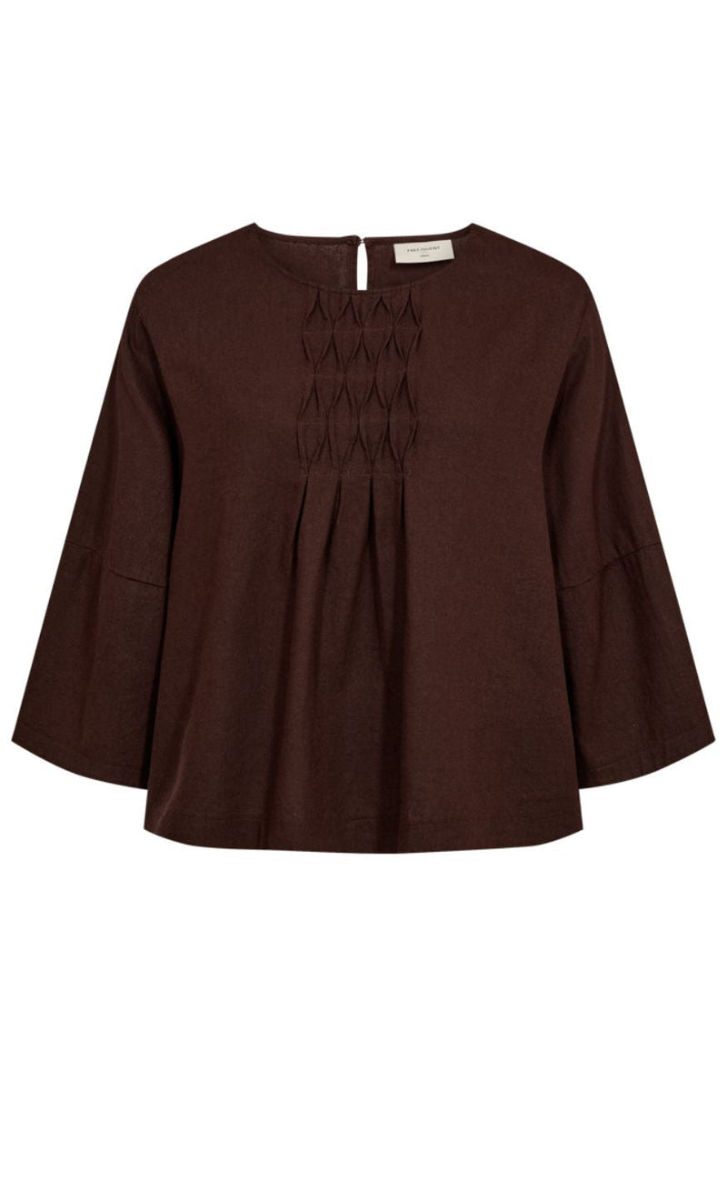 Freequent Bluse - Lava Pleat - Coffee Bean