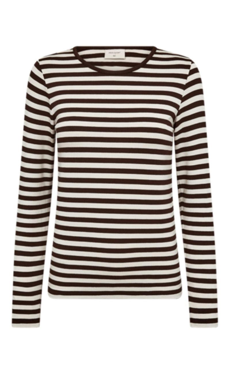 Freequent Bluse - Liana - Coffee Bean w. Star Off-white