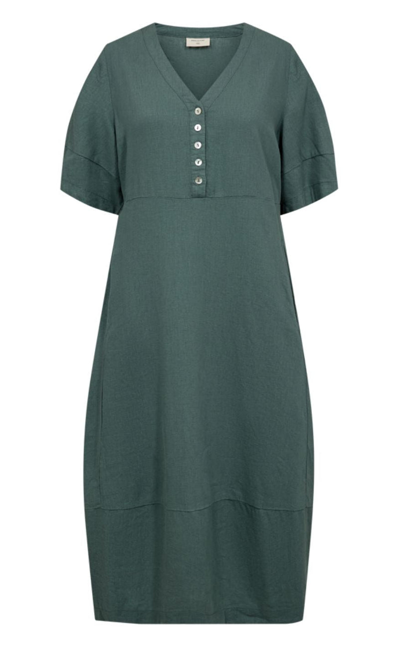 Freequent Kjole - Lava SS V-neck - Dark Forest
