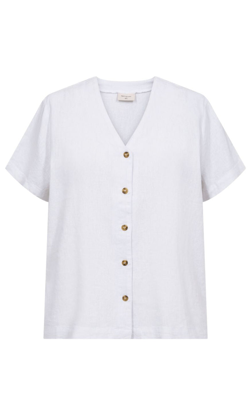 Freequent Skjorte - Lava SS V-neck - Brilliant White