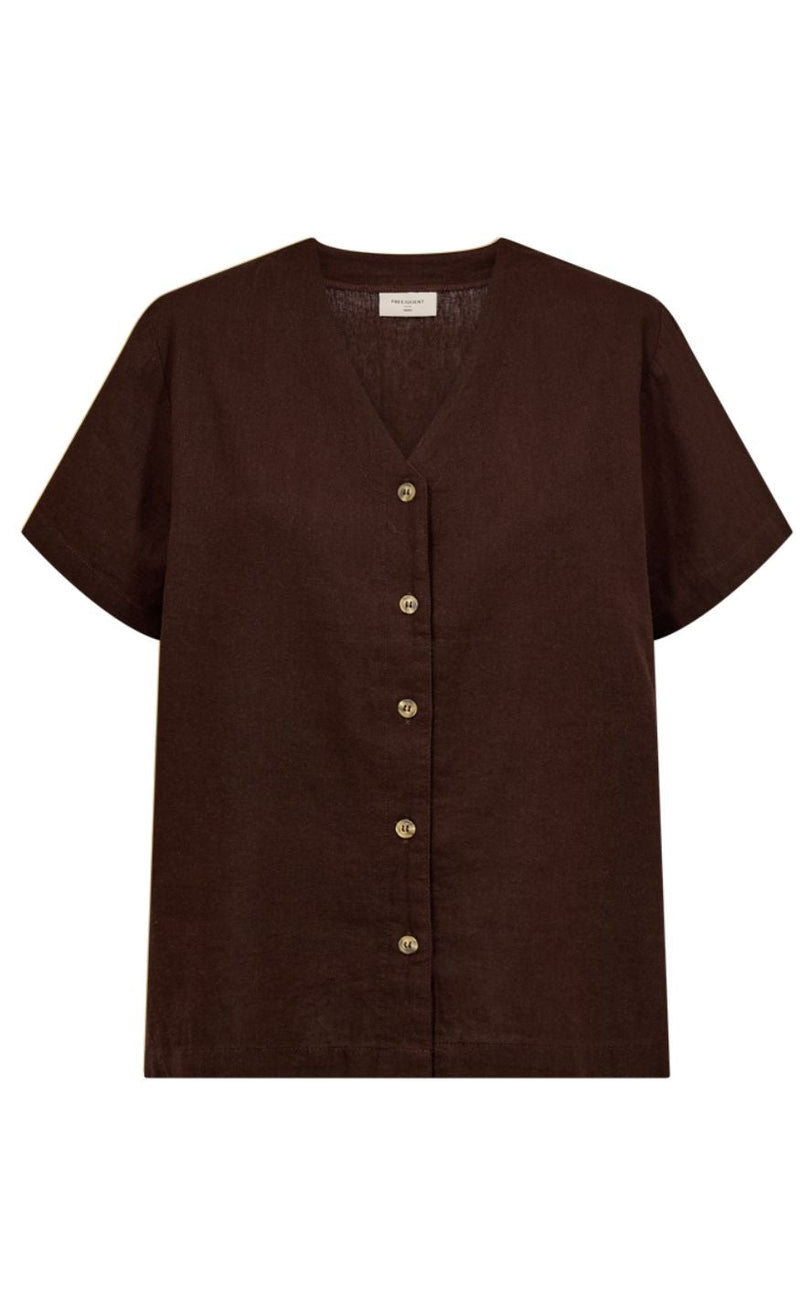 Freequent Skjorte - Lava SS V-neck - Coffee Bean