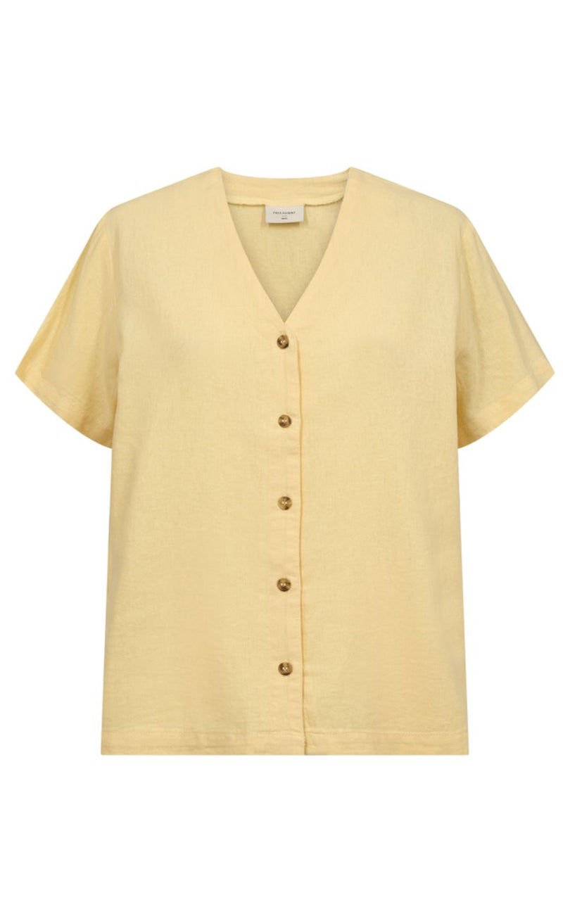 Freequent Skjorte - Lava SS V-neck - Golden Haze