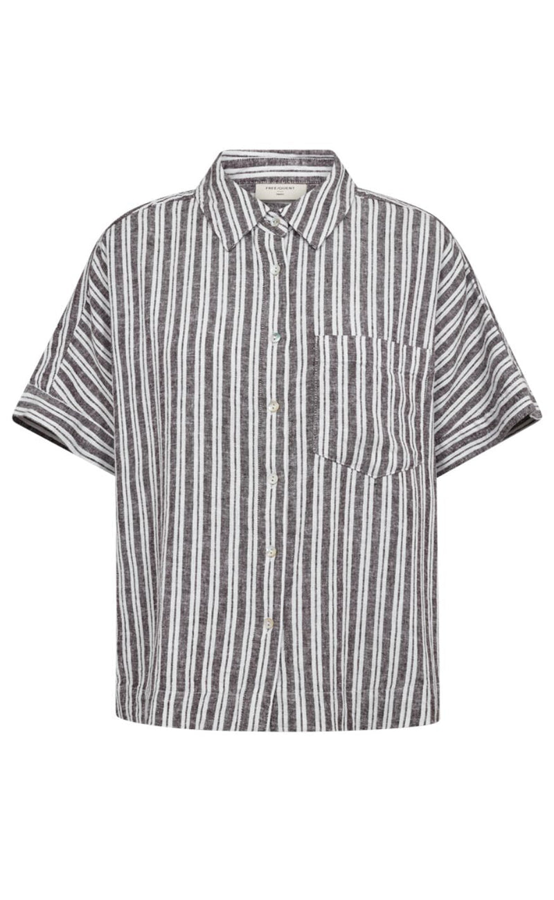 Freequent Skjorte - Lava Stripe - Coffee Bean w. Brilliant White