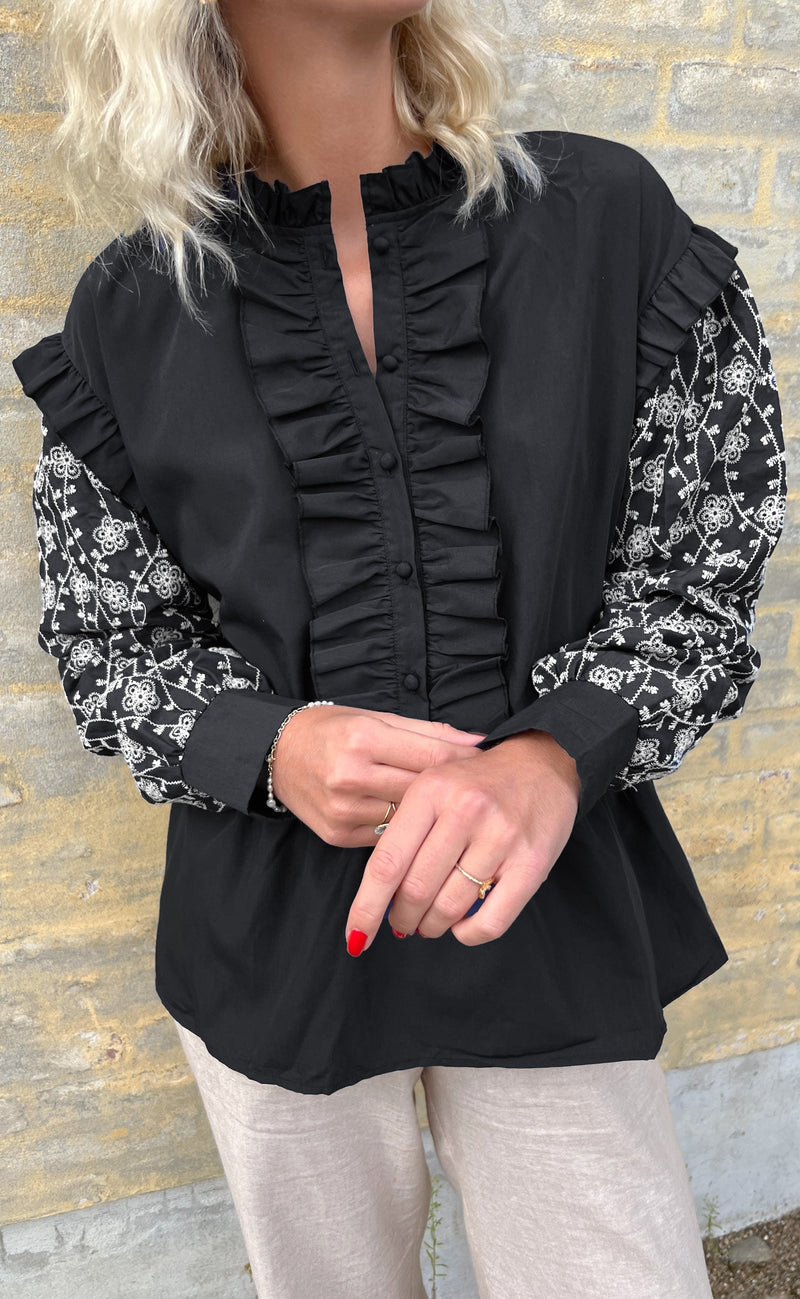 INA Copenhagen Bluse - Emily Broderi - Black / White