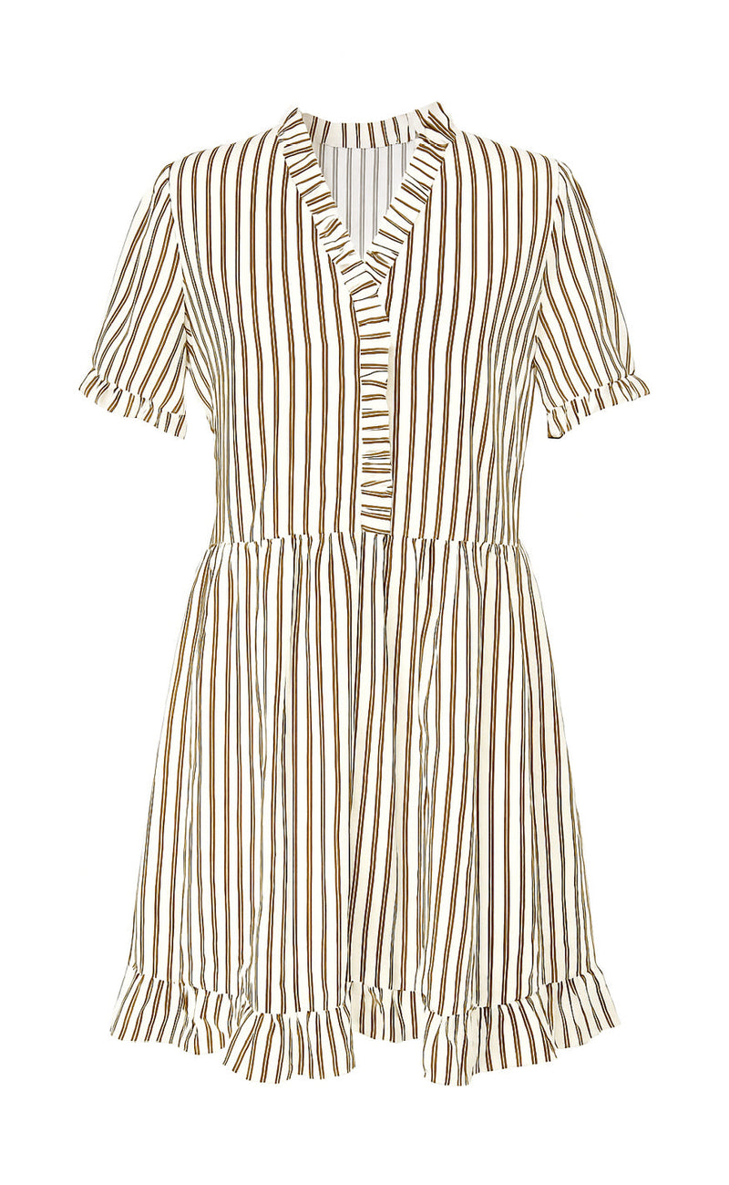 INA Copenhagen Kjole - Catja Summer - White / Brown Striped