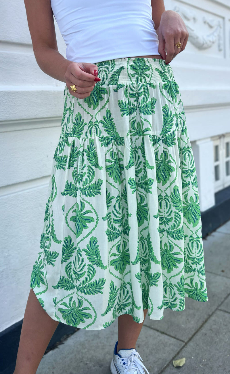 INA Copenhagen Skjørt - Vicky - White/Green Paisley