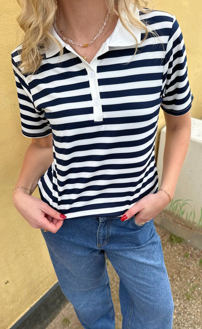 INA Copenhagen Polo T-Shirt - Pamela Summer - Navy Striped