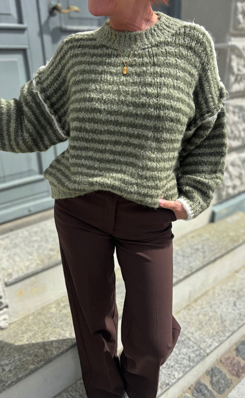 Say INA Copenhagen Genser - Sanna - Green Striped W. Beige Details