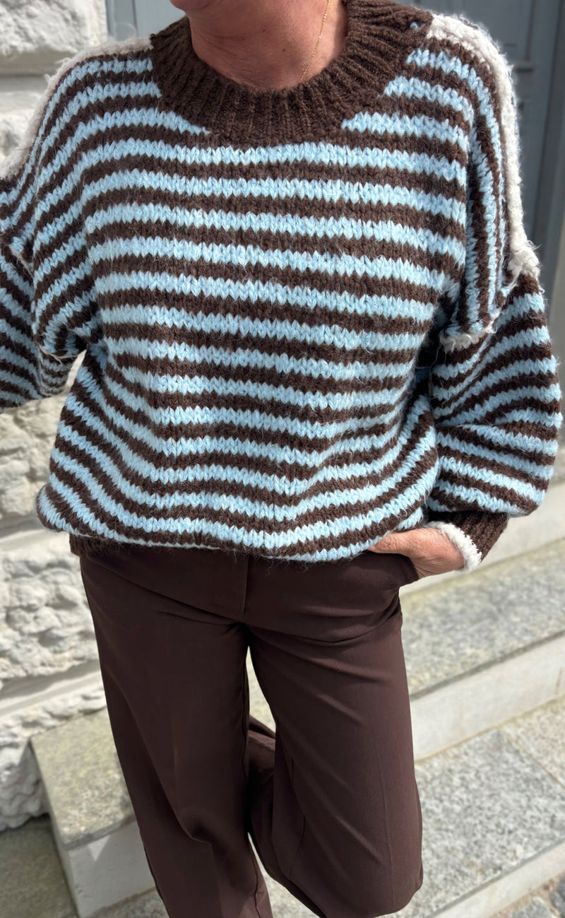 Say INA Copenhagen Genser - Sanna - Blue / Brown Striped W. White Details