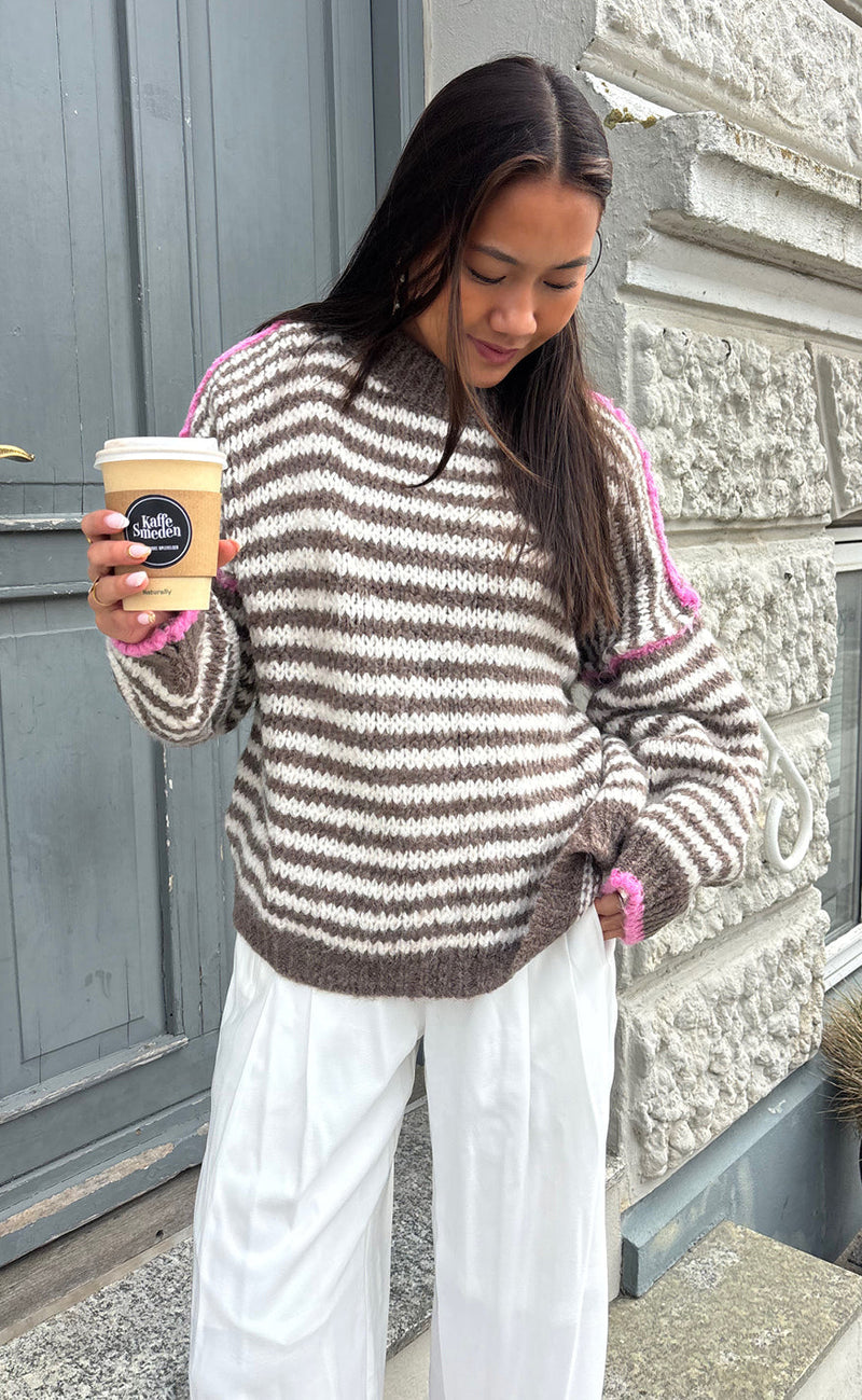 Say INA Copenhagen Genser - Sanna - Brown Striped W. Pink Details