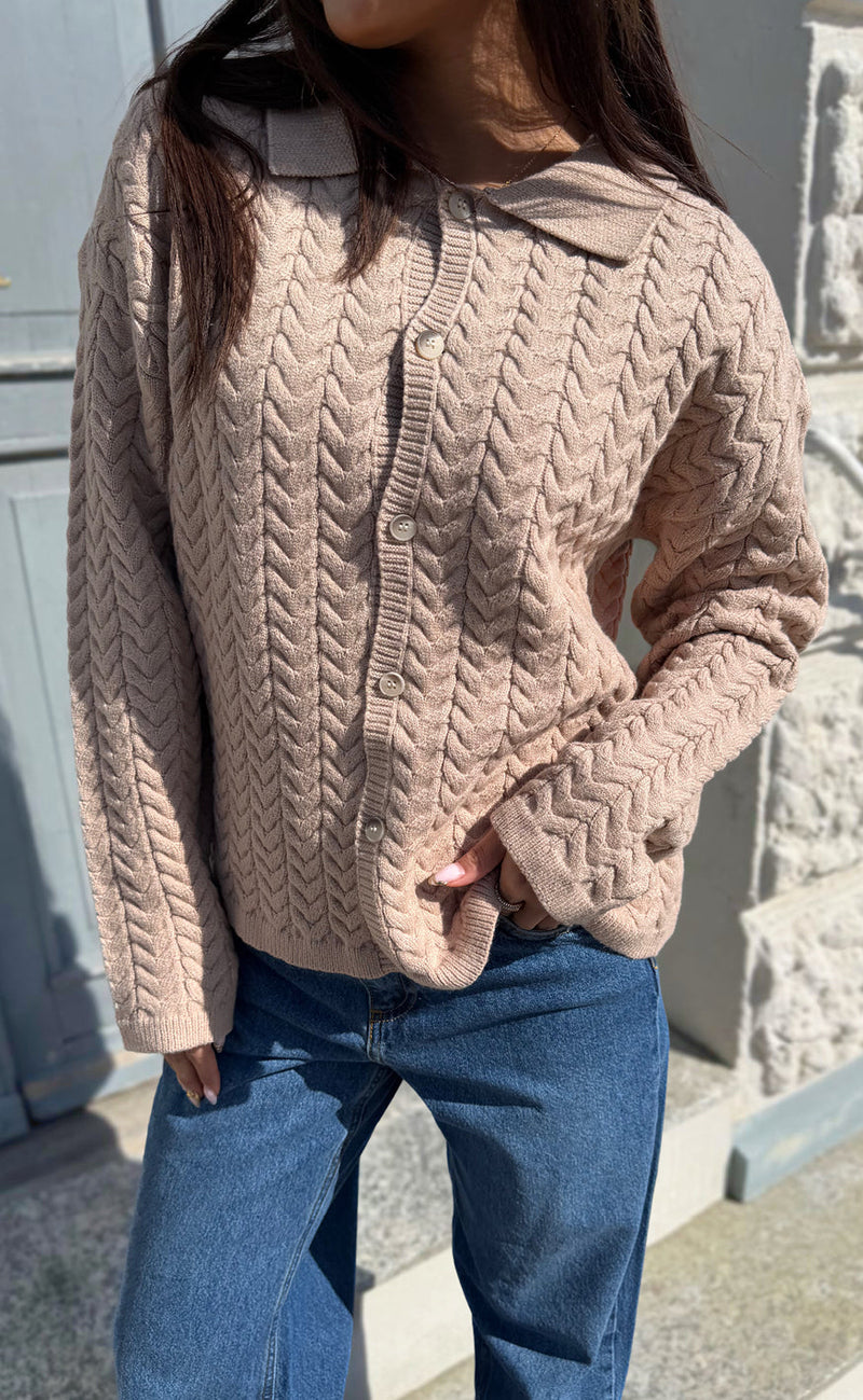 Say INA Copenhagen Cardigan - Casia Cable Knit - Camel