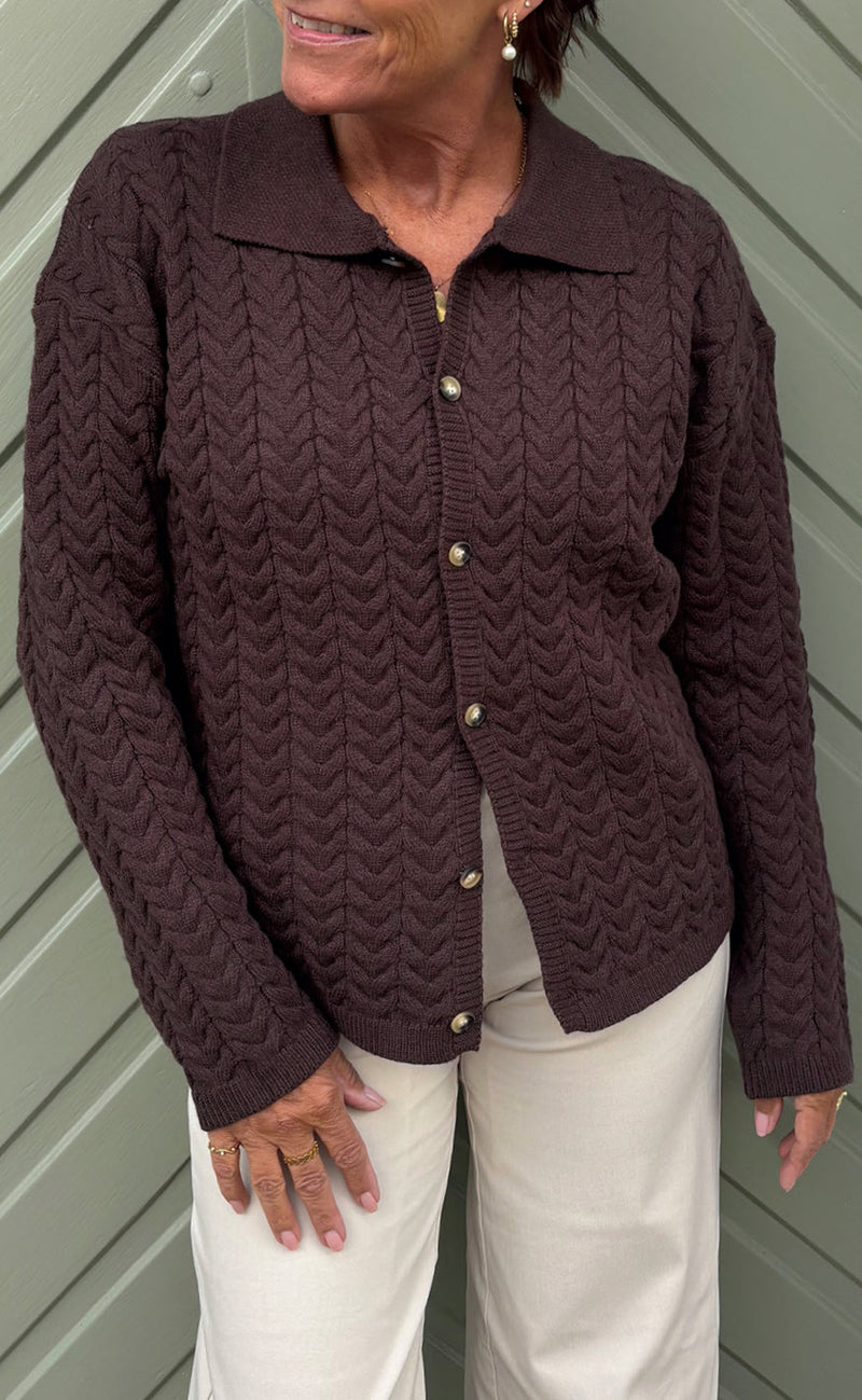 Say INA Copenhagen - Casia Cable Knit Cardigan - Dark Brown