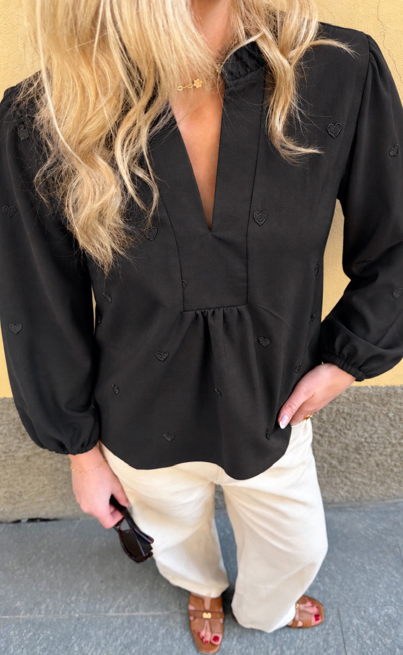 Say INA Copenhagen Bluse - Winnie New - Black W. Embroidery Hearts