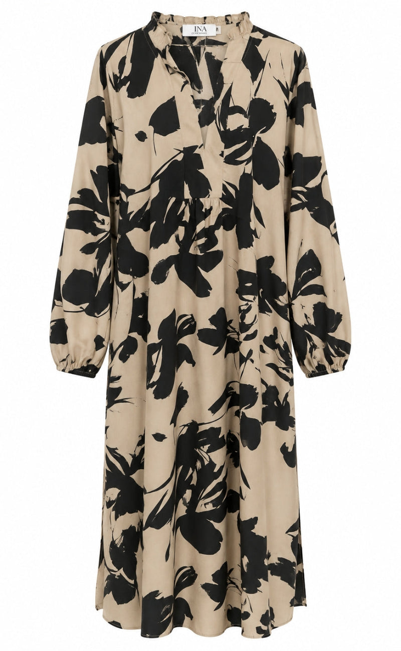 Say INA Copenhagen Kjole - Winnie New LS - Camel / Black Flower
