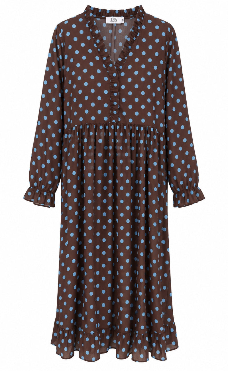 Say INA Copenhagen Kjole - Catja - Dark Brown W. Blue Dots