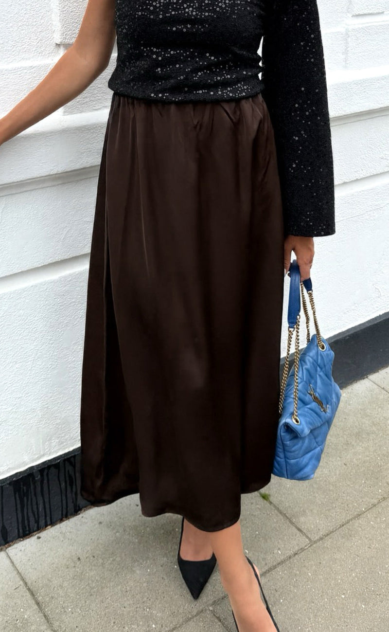 Say INA Copenhagen Skjørt - Kit Satin - Dark Brown